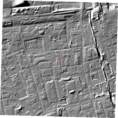 Shaded relief map of the ground around SE156LJ, computed from Environment Agency LiDAR. The ground here sits at about 3 m above sea level and falls 9 m across the surrounding 800 m. Surface water reaching this point runs off ground lying to the south, 1.0 m higher.