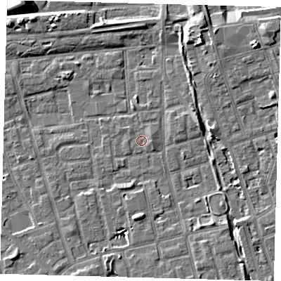 Shaded relief map of the ground around SE156LW, computed from Environment Agency LiDAR. The ground here sits at about 3 m above sea level and falls 9 m across the surrounding 800 m. Surface water reaching this point runs off ground lying to the north-east, 6.1 m higher.