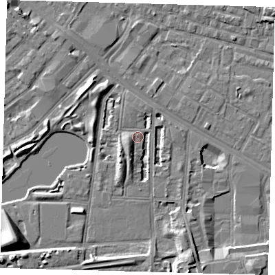 Shaded relief map of the ground around SE156NS, computed from Environment Agency LiDAR. The ground here sits at about 2 m above sea level and falls 10 m across the surrounding 800 m. Surface water reaching this point runs off ground lying to the south-south-west, 4.3 m higher.