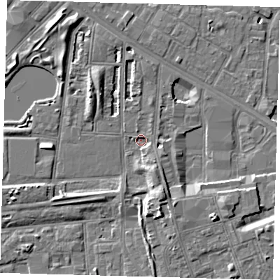Shaded relief map of the ground around SE156NW, computed from Environment Agency LiDAR. The ground here sits at about 2 m above sea level and falls 9 m across the surrounding 800 m. Surface water reaching this point runs off ground lying to the north-north-east, 0.8 m higher.