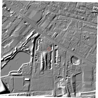 Shaded relief map of the ground around SE156NX, computed from Environment Agency LiDAR. The ground here sits at about 2 m above sea level and falls 10 m across the surrounding 800 m. Surface water reaching this point runs off ground lying to the south-south-west, 4.3 m higher.