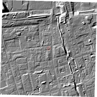 Shaded relief map of the ground around SE156PJ, computed from Environment Agency LiDAR. The ground here sits at about 3 m above sea level and falls 9 m across the surrounding 800 m. Surface water reaching this point runs off ground lying to the east, 3.0 m higher.
