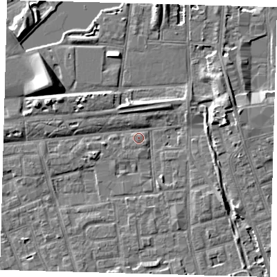 Shaded relief map of the ground around SE156PL, computed from Environment Agency LiDAR. The ground here sits at about 3 m above sea level and falls 10 m across the surrounding 800 m. Surface water reaching this point runs off ground lying to the east, 6.1 m higher.