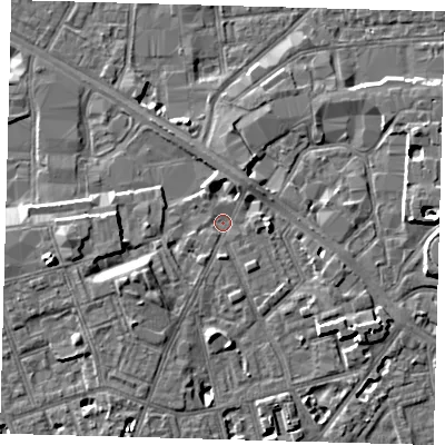 Shaded relief map of the ground around SE156SL, computed from Environment Agency LiDAR. The ground here sits at about 3 m above sea level and falls 8 m across the surrounding 800 m. Surface water reaching this point runs off ground lying to the west-south-west, 5.0 m higher.