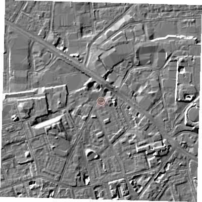 Shaded relief map of the ground around SE156TR, computed from Environment Agency LiDAR. The ground here sits at about 3 m above sea level and falls 7 m across the surrounding 800 m. Surface water reaching this point runs off ground lying to the west-south-west, 5.0 m higher.