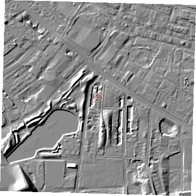 Shaded relief map of the ground around SE15AD, computed from Environment Agency LiDAR. The ground here sits at about 2 m above sea level and falls 10 m across the surrounding 800 m. Surface water reaching this point runs off ground lying to the north-west, 4.5 m higher.