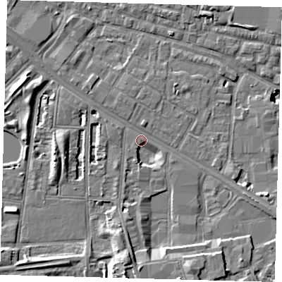 Shaded relief map of the ground around SE15AG, computed from Environment Agency LiDAR. The ground here sits at about 2 m above sea level and falls 11 m across the surrounding 800 m. Surface water reaching this point runs off ground lying to the south-south-west, 3.0 m higher.