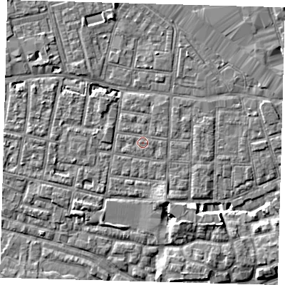Shaded relief map of the ground around SE15BL, computed from Environment Agency LiDAR. The ground here sits at about 2 m above sea level and falls 6 m across the surrounding 800 m. Surface water reaching this point runs off ground lying to the east, 0.6 m higher.