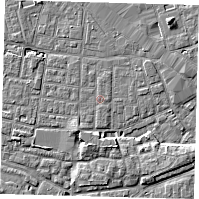 Shaded relief map of the ground around SE15BT, computed from Environment Agency LiDAR. The ground here sits at about 2 m above sea level and falls 9 m across the surrounding 800 m. Surface water reaching this point runs off ground lying to the east, 0.5 m higher.
