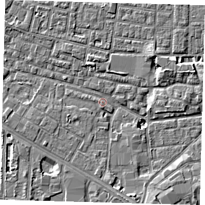 Shaded relief map of the ground around SE15HB, computed from Environment Agency LiDAR. The ground here sits at about 2 m above sea level and falls 8 m across the surrounding 800 m. Surface water reaching this point runs off ground lying to the south-south-east, 4.6 m higher.