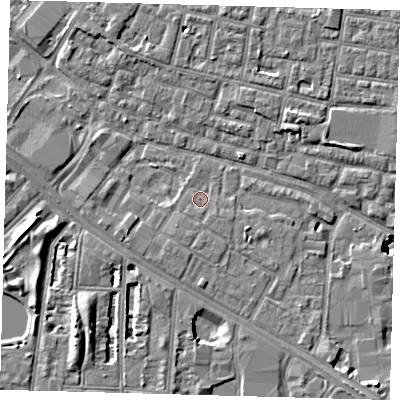 Shaded relief map of the ground around SE15HD, computed from Environment Agency LiDAR. The ground here sits at about 2 m above sea level and falls 9 m across the surrounding 800 m. Surface water reaching this point runs off ground lying to the south-west, 1.2 m higher.