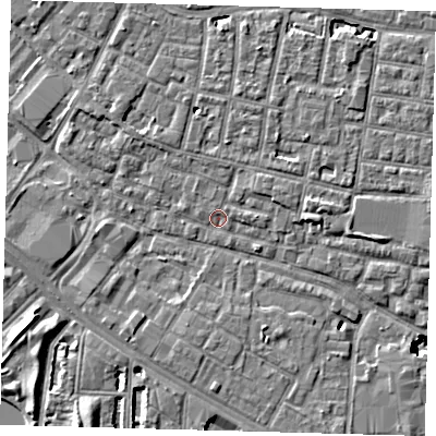 Shaded relief map of the ground around SE15HF, computed from Environment Agency LiDAR. The ground here sits at about 2 m above sea level and falls 9 m across the surrounding 800 m. Surface water reaching this point runs off ground lying to the north-east, 0.9 m higher.