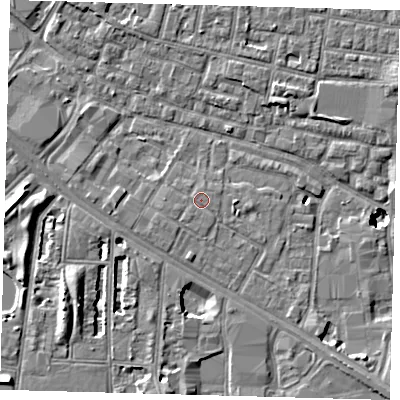 Shaded relief map of the ground around SE15JN, computed from Environment Agency LiDAR. The ground here sits at about 3 m above sea level and falls 9 m across the surrounding 800 m. Surface water reaching this point runs off ground lying to the south-south-west, 0.7 m higher.