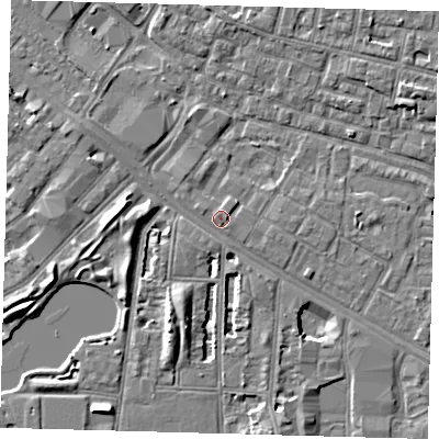Shaded relief map of the ground around SE15JQ, computed from Environment Agency LiDAR. The ground here sits at about 3 m above sea level and falls 6 m across the surrounding 800 m. Surface water reaching this point runs off ground lying to the south-west, 1.1 m higher.