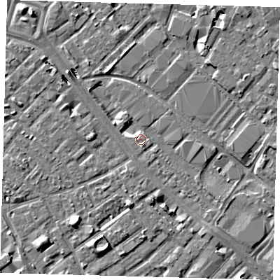 Shaded relief map of the ground around SE15NN, computed from Environment Agency LiDAR. The ground here sits at about 2 m above sea level and falls 8 m across the surrounding 800 m. Surface water reaching this point runs off ground lying to the north-west, 4.9 m higher.