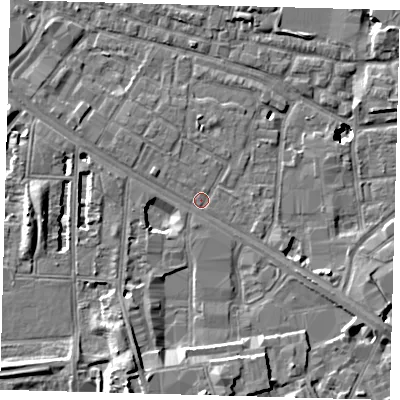 Shaded relief map of the ground around SE15PA, computed from Environment Agency LiDAR. The ground here sits at about 2 m above sea level and falls 11 m across the surrounding 800 m. Surface water reaching this point runs off ground lying to the south, 7.4 m higher.