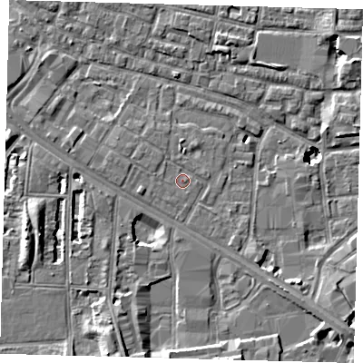 Shaded relief map of the ground around SE15PB, computed from Environment Agency LiDAR. The ground here sits at about 2 m above sea level and falls 10 m across the surrounding 800 m. Surface water reaching this point runs off ground lying to the south-south-west, 5.9 m higher.