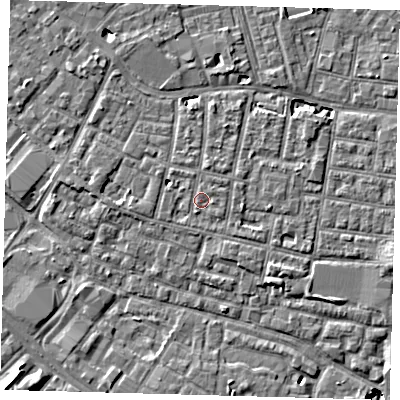 Shaded relief map of the ground around SE15QB, computed from Environment Agency LiDAR. The ground here sits at about 3 m above sea level and falls 8 m across the surrounding 800 m. Surface water reaching this point runs off ground lying to the east, 0.7 m higher.
