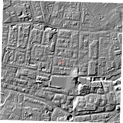 Shaded relief map of the ground around SE15QG, computed from Environment Agency LiDAR. The ground here sits at about 2 m above sea level and falls 8 m across the surrounding 800 m. Surface water reaching this point runs off ground lying to the south-west, 2.0 m higher.