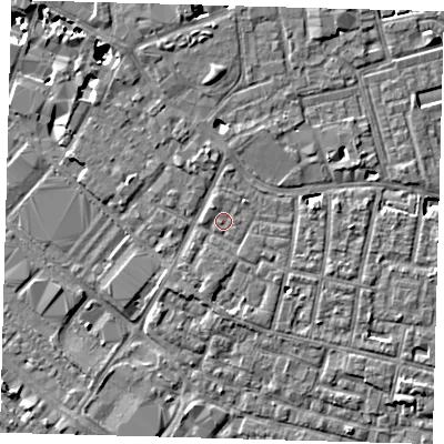 Shaded relief map of the ground around SE15TL, computed from Environment Agency LiDAR. The ground here sits at about 3 m above sea level and falls 8 m across the surrounding 800 m. Surface water reaching this point runs off ground lying to the north-west, 1.1 m higher.