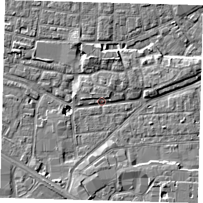 Shaded relief map of the ground around SE15UH, computed from Environment Agency LiDAR. The ground here sits at about 2 m above sea level and falls 9 m across the surrounding 800 m. Surface water reaching this point runs off ground lying to the north-north-west, 8.3 m higher.