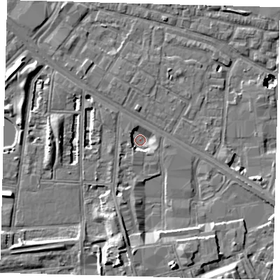 Shaded relief map of the ground around SE15XY, computed from Environment Agency LiDAR. The ground here sits at about 0 m above sea level and falls 11 m across the surrounding 800 m. Surface water reaching this point runs off ground lying to the south-west, 3.0 m higher.