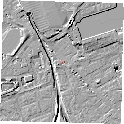 Shaded relief map of the ground around SE162AA, computed from Environment Agency LiDAR. The ground here sits at about 2 m above sea level and falls 48 m across the surrounding 800 m. Surface water reaching this point runs off ground lying to the west-south-west, 1.0 m higher.