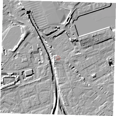 Shaded relief map of the ground around SE162AB, computed from Environment Agency LiDAR. The ground here sits at about 3 m above sea level and falls 48 m across the surrounding 800 m. Surface water reaching this point runs off ground lying to the west-south-west, 1.0 m higher.