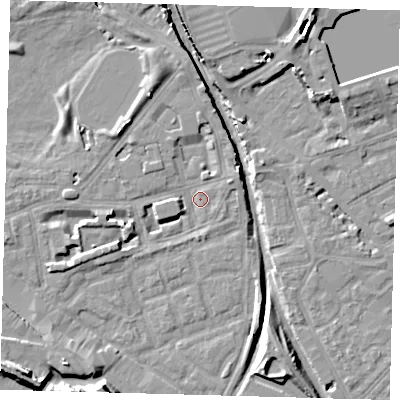 Shaded relief map of the ground around SE162AF, computed from Environment Agency LiDAR. The ground here sits at about 2 m above sea level and falls 14 m across the surrounding 800 m. Surface water reaching this point runs off ground lying to the north-north-west, 4.6 m higher.