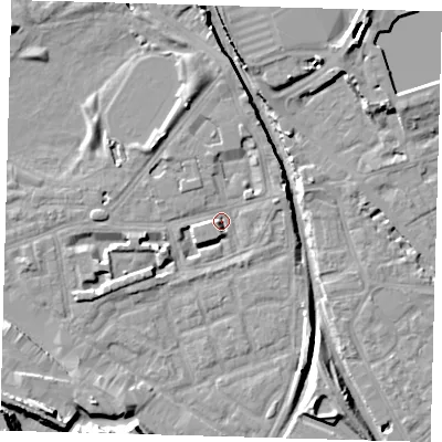 Shaded relief map of the ground around SE162AG, computed from Environment Agency LiDAR. The ground here sits at about 1 m above sea level and falls 15 m across the surrounding 800 m. Surface water reaching this point runs off ground lying to the north-north-west, 4.5 m higher.