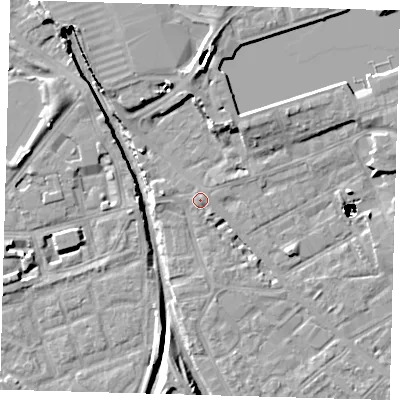Shaded relief map of the ground around SE162AH, computed from Environment Agency LiDAR. The ground here sits at about 3 m above sea level and falls 48 m across the surrounding 800 m. Surface water reaching this point runs off ground lying to the west, 1.3 m higher.