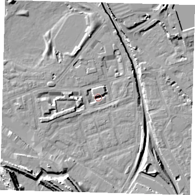 Shaded relief map of the ground around SE162AQ, computed from Environment Agency LiDAR. The ground here sits at about 1 m above sea level and falls 15 m across the surrounding 800 m. Surface water reaching this point runs off ground lying to the north, 5.0 m higher.