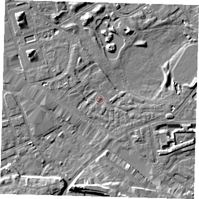 Shaded relief map of the ground around SE162AR, computed from Environment Agency LiDAR. The ground here sits at about 2 m above sea level and falls 8 m across the surrounding 800 m. Surface water reaching this point runs off ground lying to the north-west, 1.8 m higher.