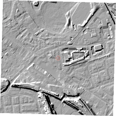 Shaded relief map of the ground around SE162AZ, computed from Environment Agency LiDAR. The ground here sits at about 2 m above sea level and falls 15 m across the surrounding 800 m. Surface water reaching this point runs off ground lying to the west-north-west, 3.1 m higher.