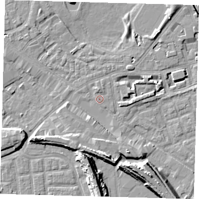Shaded relief map of the ground around SE162BB, computed from Environment Agency LiDAR. The ground here sits at about 2 m above sea level and falls 14 m across the surrounding 800 m. Surface water reaching this point runs off ground lying to the north, 1.5 m higher.