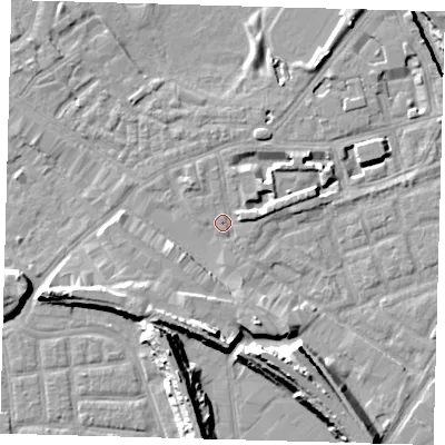 Shaded relief map of the ground around SE162BF, computed from Environment Agency LiDAR. The ground here sits at about 2 m above sea level and falls 15 m across the surrounding 800 m. Surface water reaching this point runs off ground lying to the south, 4.9 m higher.