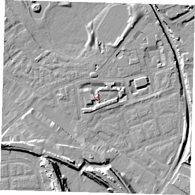 Shaded relief map of the ground around SE162BH, computed from Environment Agency LiDAR. The ground here sits at about 3 m above sea level and falls 15 m across the surrounding 800 m. Surface water reaching this point runs off ground lying to the south, 3.3 m higher.