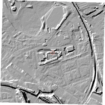 Shaded relief map of the ground around SE162BJ, computed from Environment Agency LiDAR. The ground here sits at about 3 m above sea level and falls 15 m across the surrounding 800 m. Surface water reaching this point runs off ground lying to the west, 3.0 m higher.