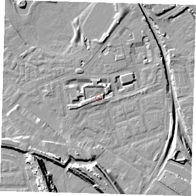Shaded relief map of the ground around SE162BN, computed from Environment Agency LiDAR. The ground here sits at about 3 m above sea level and falls 15 m across the surrounding 800 m. Surface water reaching this point runs off ground lying to the east-north-east, 3.4 m higher.