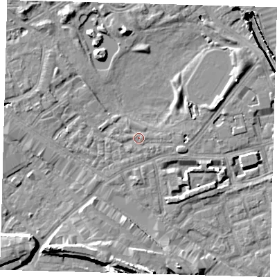 Shaded relief map of the ground around SE162BS, computed from Environment Agency LiDAR. The ground here sits at about 2 m above sea level and falls 15 m across the surrounding 800 m. Surface water reaching this point runs off ground lying to the north-east, 4.5 m higher.