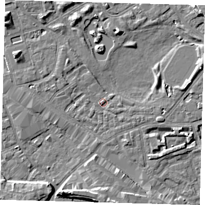 Shaded relief map of the ground around SE162BU, computed from Environment Agency LiDAR. The ground here sits at about 2 m above sea level and falls 8 m across the surrounding 800 m. Surface water reaching this point runs off ground lying to the north-north-east, 6.6 m higher.