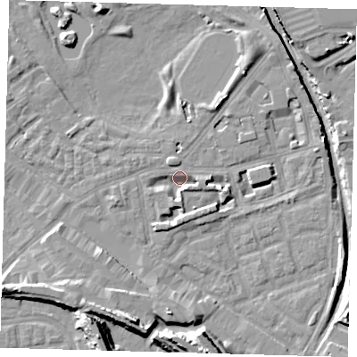 Shaded relief map of the ground around SE162DG, computed from Environment Agency LiDAR. The ground here sits at about 1 m above sea level and falls 15 m across the surrounding 800 m. Surface water reaching this point runs off ground lying to the south-east, 3.0 m higher.
