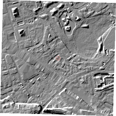 Shaded relief map of the ground around SE162DJ, computed from Environment Agency LiDAR. The ground here sits at about 2 m above sea level and falls 8 m across the surrounding 800 m. Surface water reaching this point runs off ground lying to the north-west, 1.8 m higher.