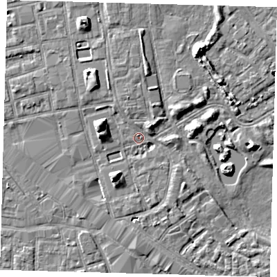 Shaded relief map of the ground around SE162DQ, computed from Environment Agency LiDAR. The ground here sits at about 2 m above sea level and falls 7 m across the surrounding 800 m. Surface water reaching this point runs off ground lying to the north-east, 3.4 m higher.
