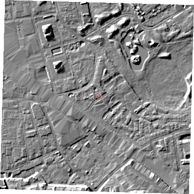 Shaded relief map of the ground around SE162DR, computed from Environment Agency LiDAR. The ground here sits at about 2 m above sea level and falls 8 m across the surrounding 800 m. Surface water reaching this point runs off ground lying to the north-north-west, 1.1 m higher.