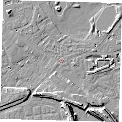 Shaded relief map of the ground around SE162DU, computed from Environment Agency LiDAR. The ground here sits at about 2 m above sea level and falls 13 m across the surrounding 800 m. Surface water reaching this point runs off ground lying to the east-north-east, 0.7 m higher.
