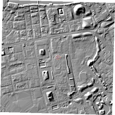 Shaded relief map of the ground around SE162EQ, computed from Environment Agency LiDAR. The ground here sits at about 4 m above sea level and falls 8 m across the surrounding 800 m. Surface water reaching this point runs off ground lying to the north-north-west, 0.7 m higher.