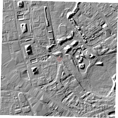 Shaded relief map of the ground around SE162ET, computed from Environment Agency LiDAR. The ground here sits at about 2 m above sea level and falls 7 m across the surrounding 800 m. Surface water reaching this point runs off ground lying to the north-north-west, 1.3 m higher.