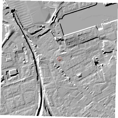 Shaded relief map of the ground around SE162EU, computed from Environment Agency LiDAR. The ground here sits at about 2 m above sea level and falls 48 m across the surrounding 800 m. Surface water reaching this point runs off ground lying to the north-east, 1.4 m higher.