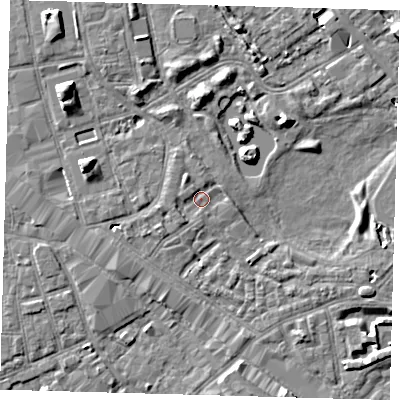 Shaded relief map of the ground around SE162EZ, computed from Environment Agency LiDAR. The ground here sits at about 2 m above sea level and falls 8 m across the surrounding 800 m. Surface water reaching this point runs off ground lying to the north-west, 1.8 m higher.